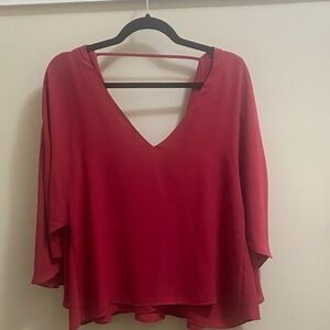 Olivaceous Deep Red V-Neck Blouse